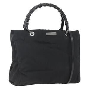 GUCCI Bamboo Hand Bag Nylon 2way Black Silver 002 1016 Auth ep12535